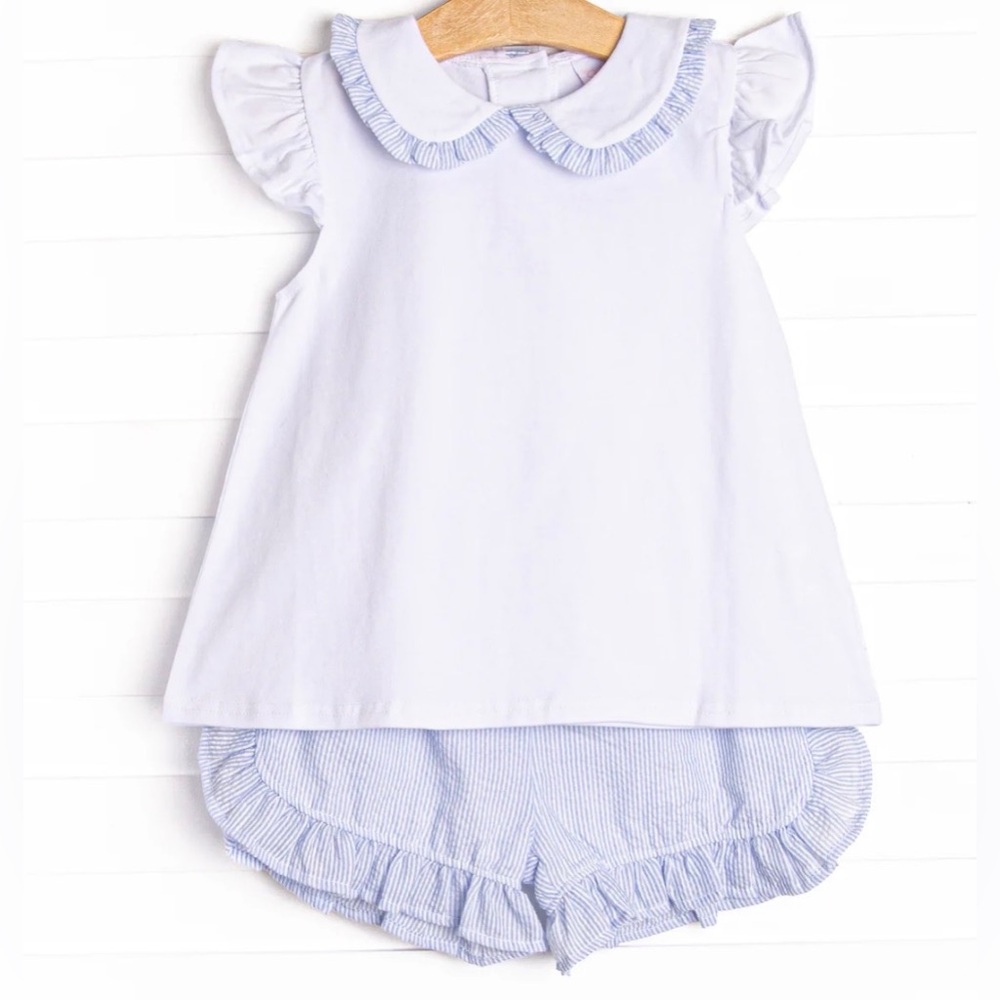NWT Stitchy Fish Spring Seersucker Ruffle Short Set